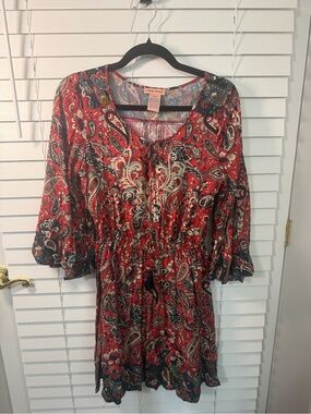 Flying Tomato Red Paisley Boho Tunic Dress
